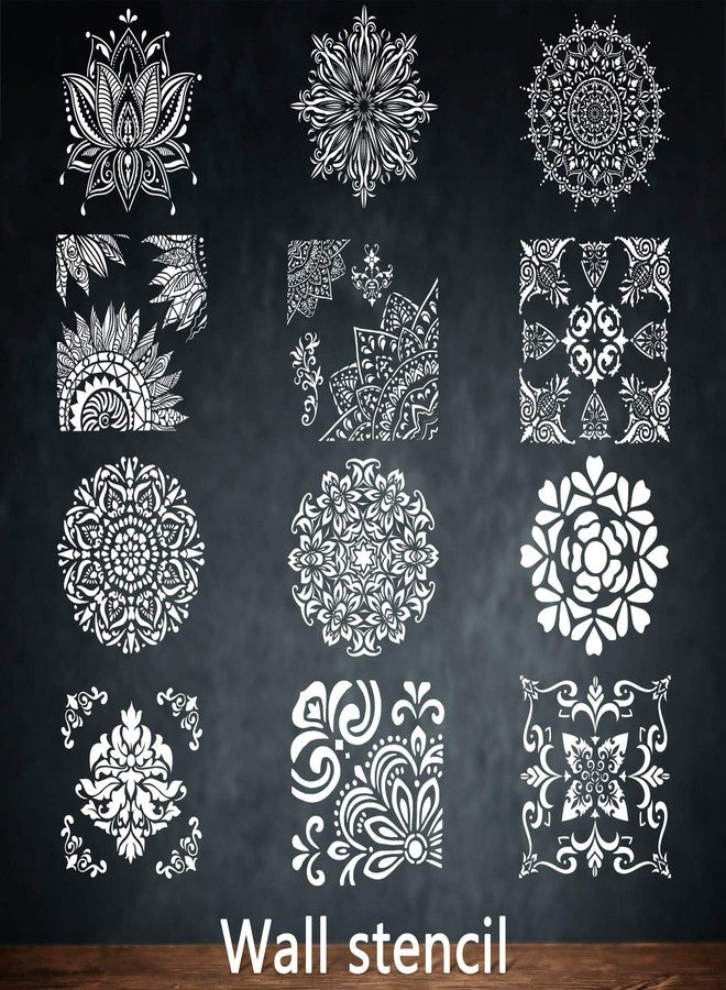 Zonon 12 Pieces 12 x 12 Inch Large Reusable Stencil Mandala Stencil Laser Cutting Painting Template for Floor Wall Tile Fabric Furniture Stencils Painting - Image 2